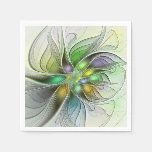 Colorful Fantasy Flower Modern Abstract Fractal Napkins