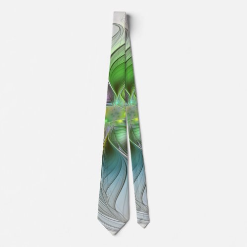 Colorful Fantasy Flower Modern Abstract Fractal Neck Tie