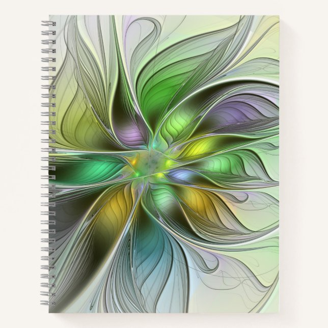 Colorful Fantasy Flower Modern Abstract Fractal Notebook (Front)