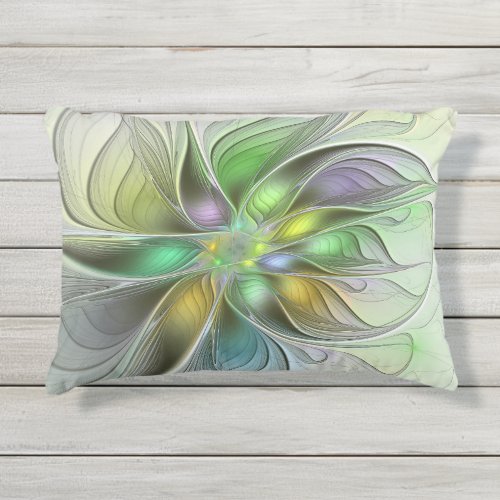 Colorful Fantasy Flower Modern Abstract Fractal Outdoor Pillow