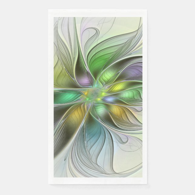 Colorful Fantasy Flower Modern Abstract Fractal Paper Guest Towels (Front)