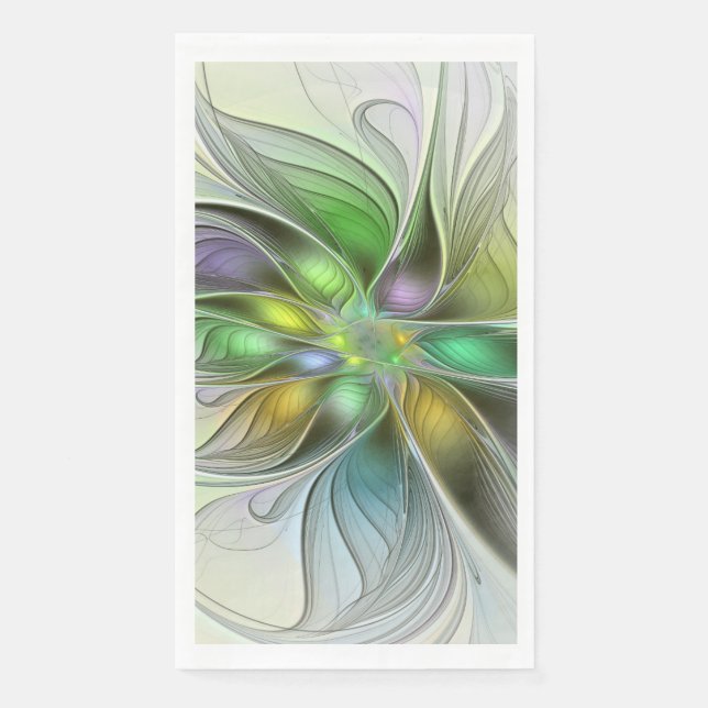 Colorful Fantasy Flower Modern Abstract Fractal Paper Guest Towels (Front)