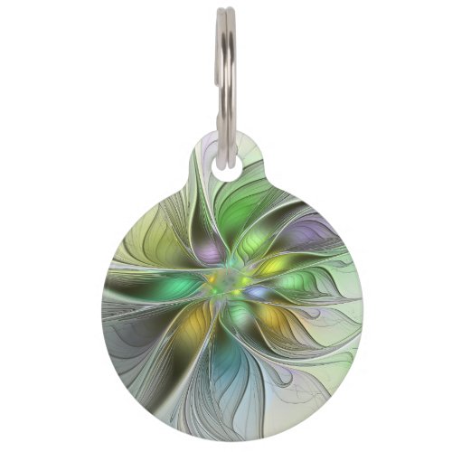 Colorful Fantasy Flower Modern Abstract Fractal Pet ID Tag
