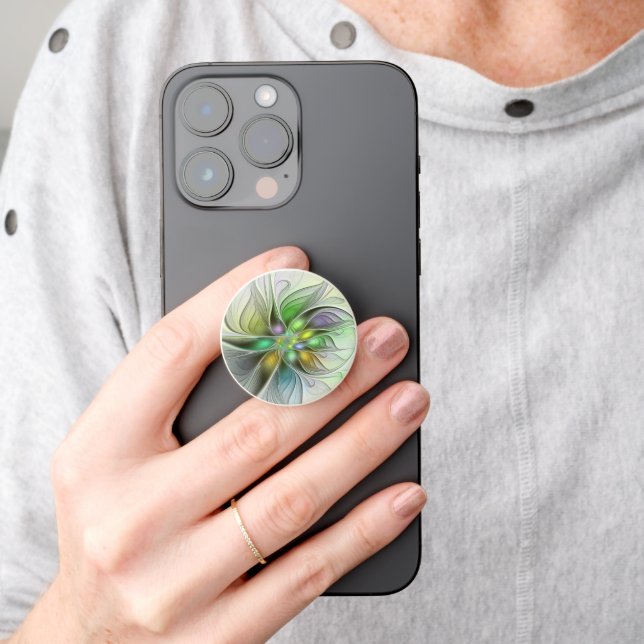Colorful Fantasy Flower Modern Abstract Fractal PopSocket (Hand)