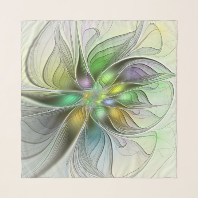 Colorful Fantasy Flower Modern Abstract Fractal Scarf (Front)