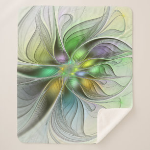 Colorful Fantasy Flower Modern Abstract Fractal Sherpa Blanket