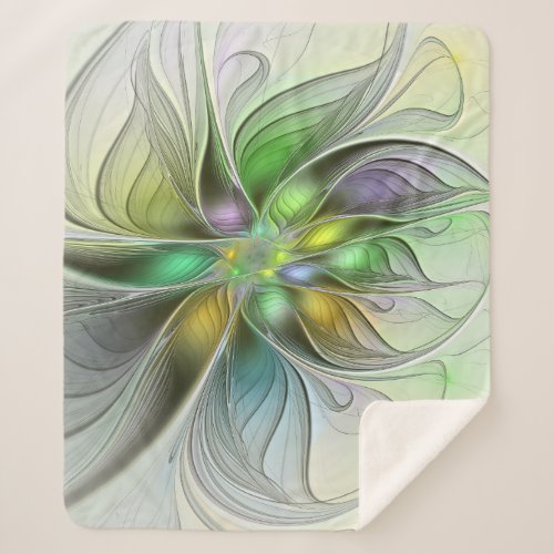 Colorful Fantasy Flower Modern Abstract Fractal Sherpa Blanket