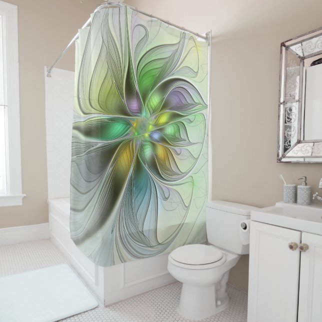 Colorful Fantasy Flower Modern Abstract Fractal Shower Curtain (In Situ)