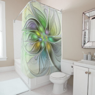 Colorful Fantasy Flower Modern Abstract Fractal Shower Curtain