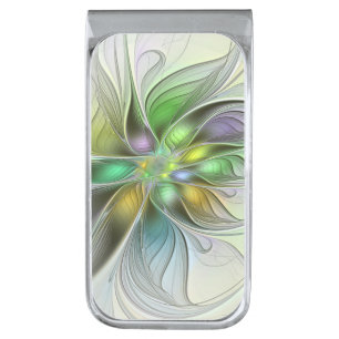 Colorful Fantasy Flower Modern Abstract Fractal Silver Finish Money Clip