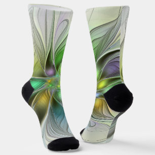 Colorful Fantasy Flower Modern Abstract Fractal Socks