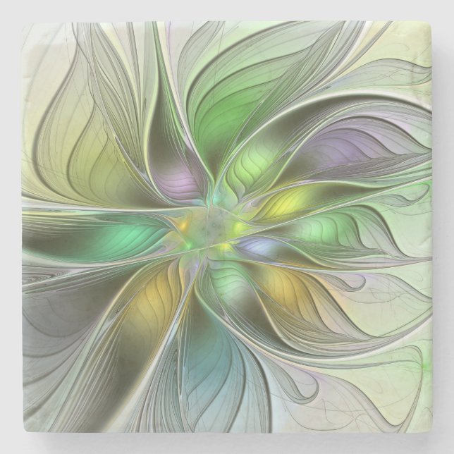 Colorful Fantasy Flower Modern Abstract Fractal Stone Coaster (Front)