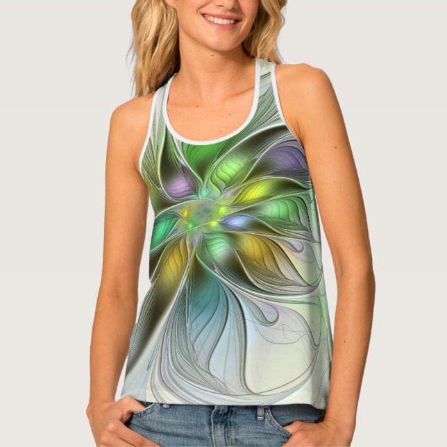 Colorful Fantasy Flower Modern Abstract Fractal Tank Top (Front)