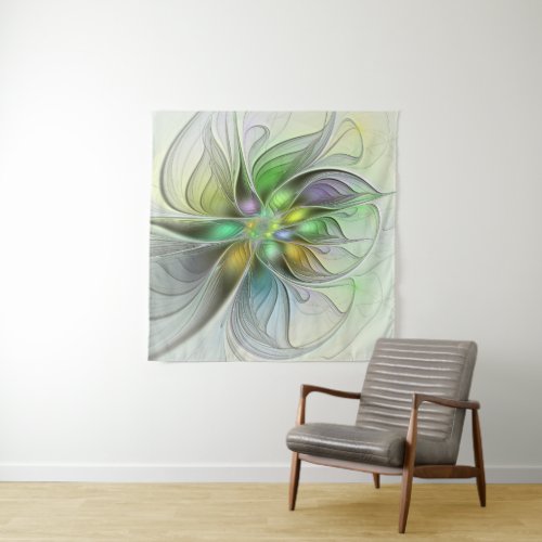 Colorful Fantasy Flower Modern Abstract Fractal Tapestry