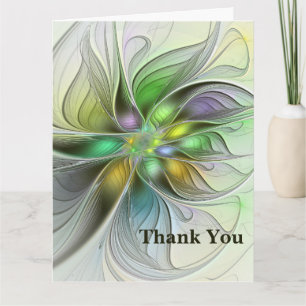 Colorful Fantasy Flower Modern Abstract Fractal Thank You Card