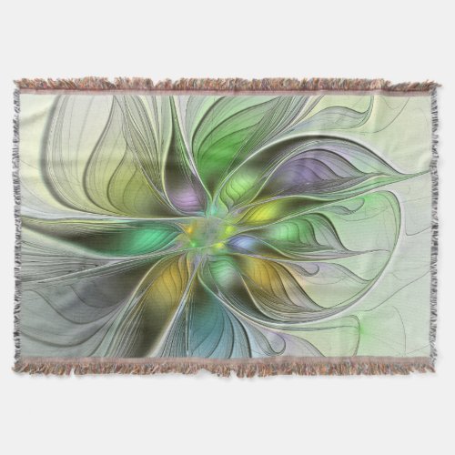 Colorful Fantasy Flower Modern Abstract Fractal Throw Blanket
