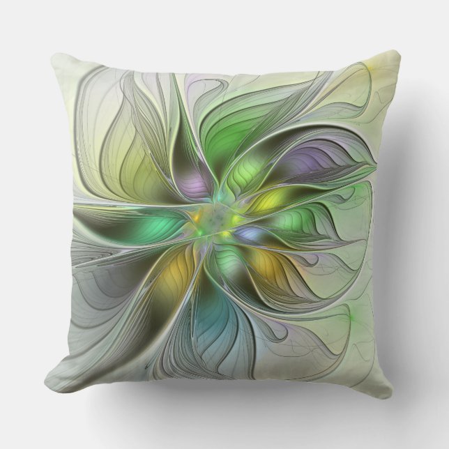 Colorful Fantasy Flower Modern Abstract Fractal Throw Pillow (Front)