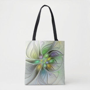 Colorful Fantasy Flower Modern Abstract Fractal Tote Bag