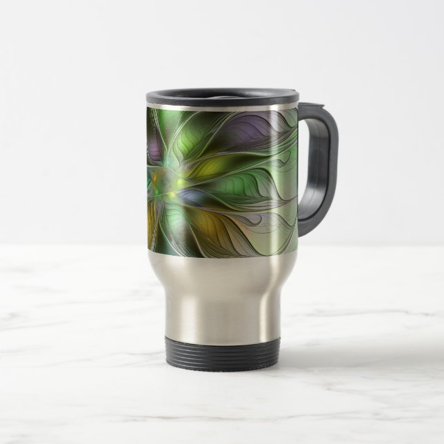 Colorful Fantasy Flower Modern Abstract Fractal Travel Mug (Front Right)
