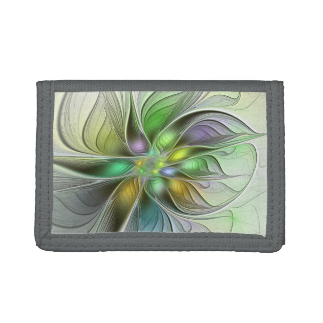 Colorful Fantasy Flower Modern Abstract Fractal Trifold Wallet (Front)
