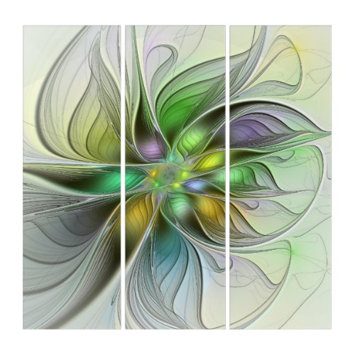 Colorful Fantasy Flower Modern Abstract Fractal Triptych