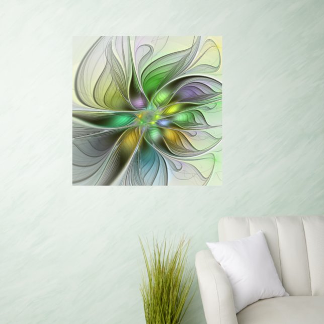 Colorful Fantasy Flower Modern Abstract Fractal Wall Decal (Living Room)