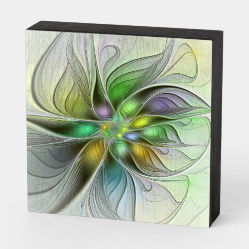 Colorful Fantasy Flower Modern Abstract Fractal Wooden Box Sign
