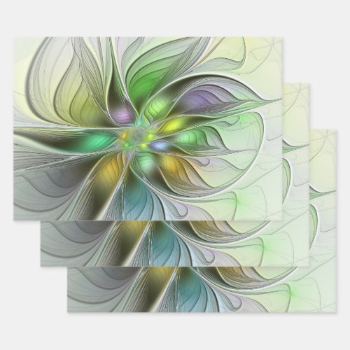 Colorful Fantasy Flower Modern Abstract Fractal Wrapping Paper Sheets