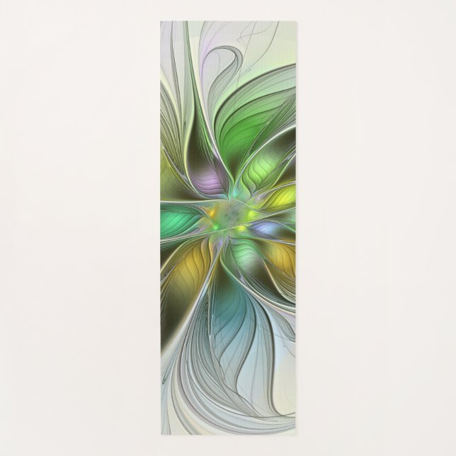 Colorful Fantasy Flower Modern Abstract Fractal Yoga Mat (Front)