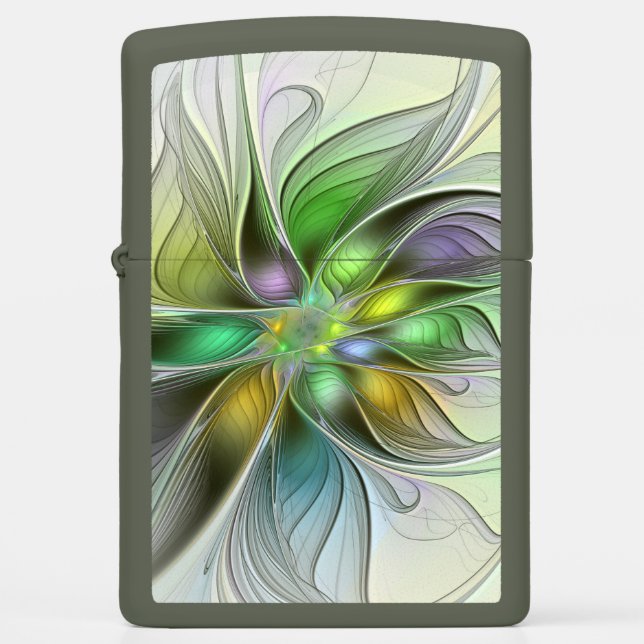 Colorful Fantasy Flower Modern Abstract Fractal Zippo Lighter (Front)