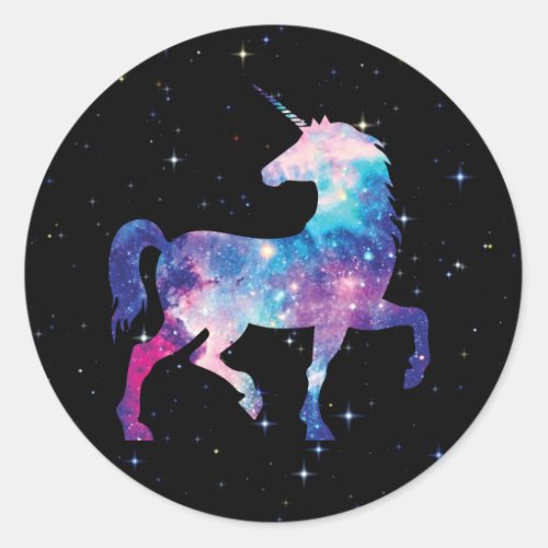 Colorful Fantasy Galaxy Magical Unicorn Classic Round Sticker