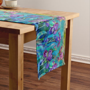 Colorful Fantasy Irises Short Table Runner