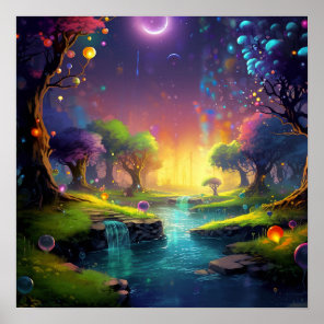 Colorful fantasy land forest poster