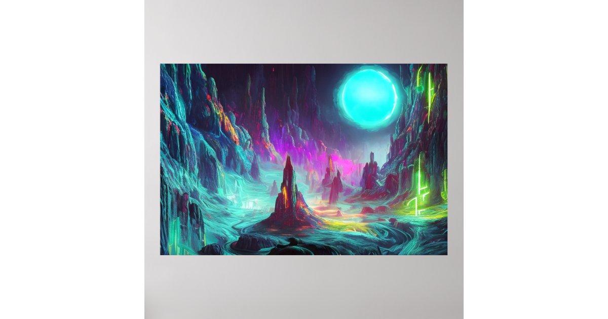 Colorful Fantasy Landscape | Alien World Poster | Zazzle