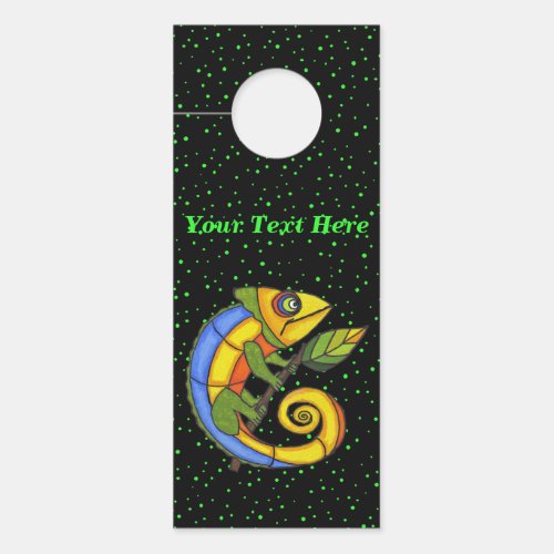 Colorful Fantasy Lizard holding twig Polka Dots Door Hanger