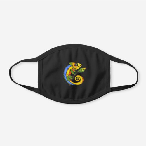 Colorful Fantasy Lizard on Twig With Leaf Black Cotton Face Mask