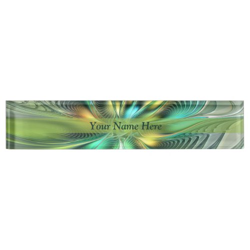 Colorful Fantasy Modern Abstract Art Flower Title Desk Name Plate