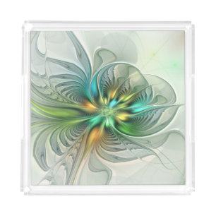 Colorful Fantasy Modern Abstract Flower Fractal Acrylic Tray