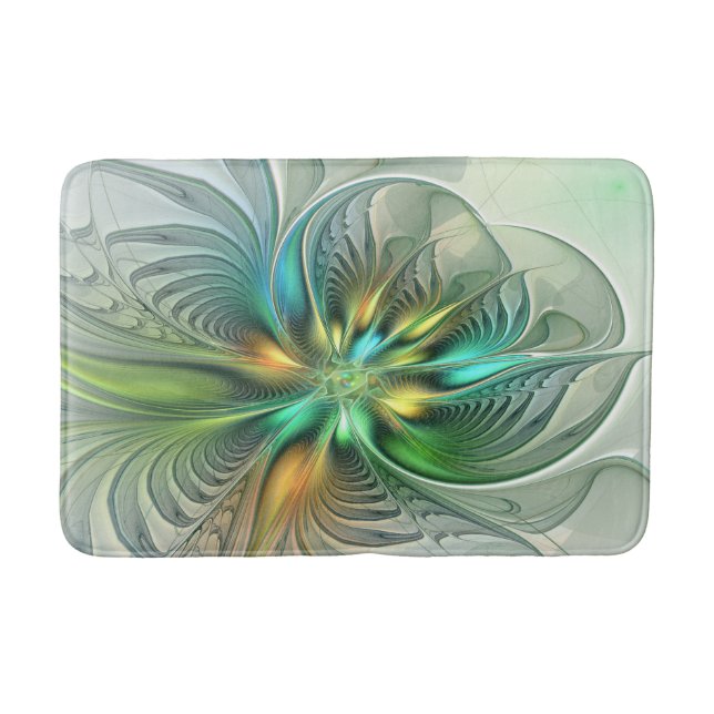Colorful Fantasy Modern Abstract Flower Fractal Bath Mat (Front)