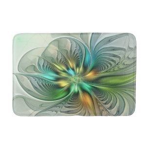 Colorful Fantasy Modern Abstract Flower Fractal Bath Mat