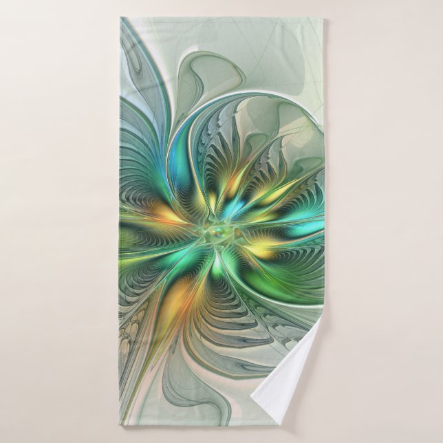 Colorful Fantasy Modern Abstract Flower Fractal Bath Towel (Bath Towel)