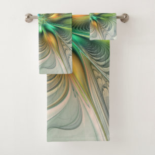 Colorful Fantasy Modern Abstract Flower Fractal Bath Towel Set