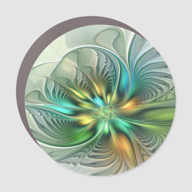 Colorful Fantasy Modern Abstract Flower Fractal Car Magnet (Front)