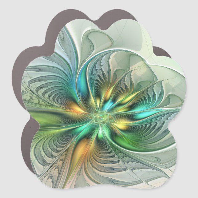 Colorful Fantasy Modern Abstract Flower Fractal Car Magnet (Front)