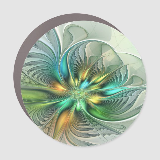 Colorful Fantasy Modern Abstract Flower Fractal Car Magnet (Front)