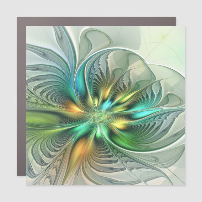 Colorful Fantasy Modern Abstract Flower Fractal Car Magnet (Front)