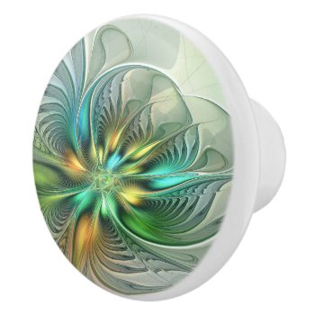 Colorful Fantasy Modern Abstract Flower Fractal Ceramic Knob by GabiwArt at Zazzle