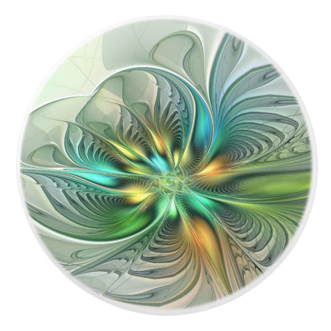 Colorful Fantasy Modern Abstract Flower Fractal Ceramic Knob (Front)
