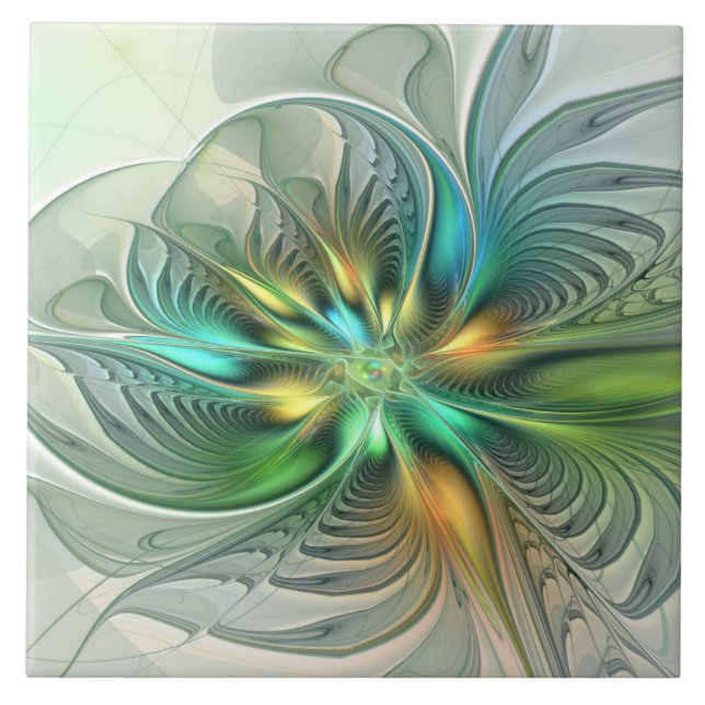 Colorful Fantasy Modern Abstract Flower Fractal Ceramic Tile (Front)
