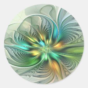 Colorful Fantasy Modern Abstract Flower Fractal Classic Round Sticker